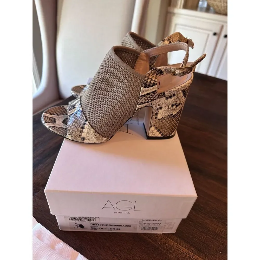 AGL taupe snakeskin stretch heeled sandal